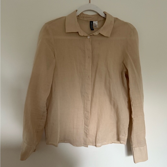 H&M Tops - H&M Cotton Beige Button-Down Shirt